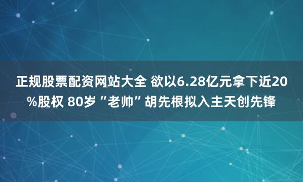 正规股票配资网站大全 欲以6.28亿元拿下近20%股权 80岁“老帅”胡先根拟入主天创先锋