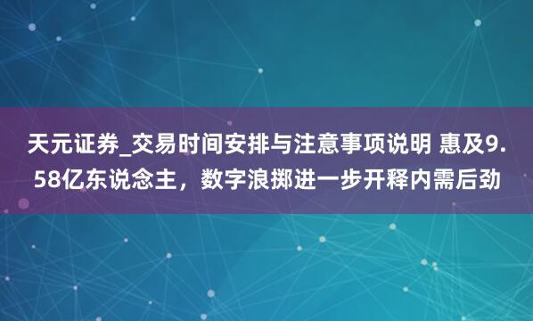 天元证券_交易时间安排与注意事项说明 惠及9.58亿东说念主，数字浪掷进一步开释内需后劲