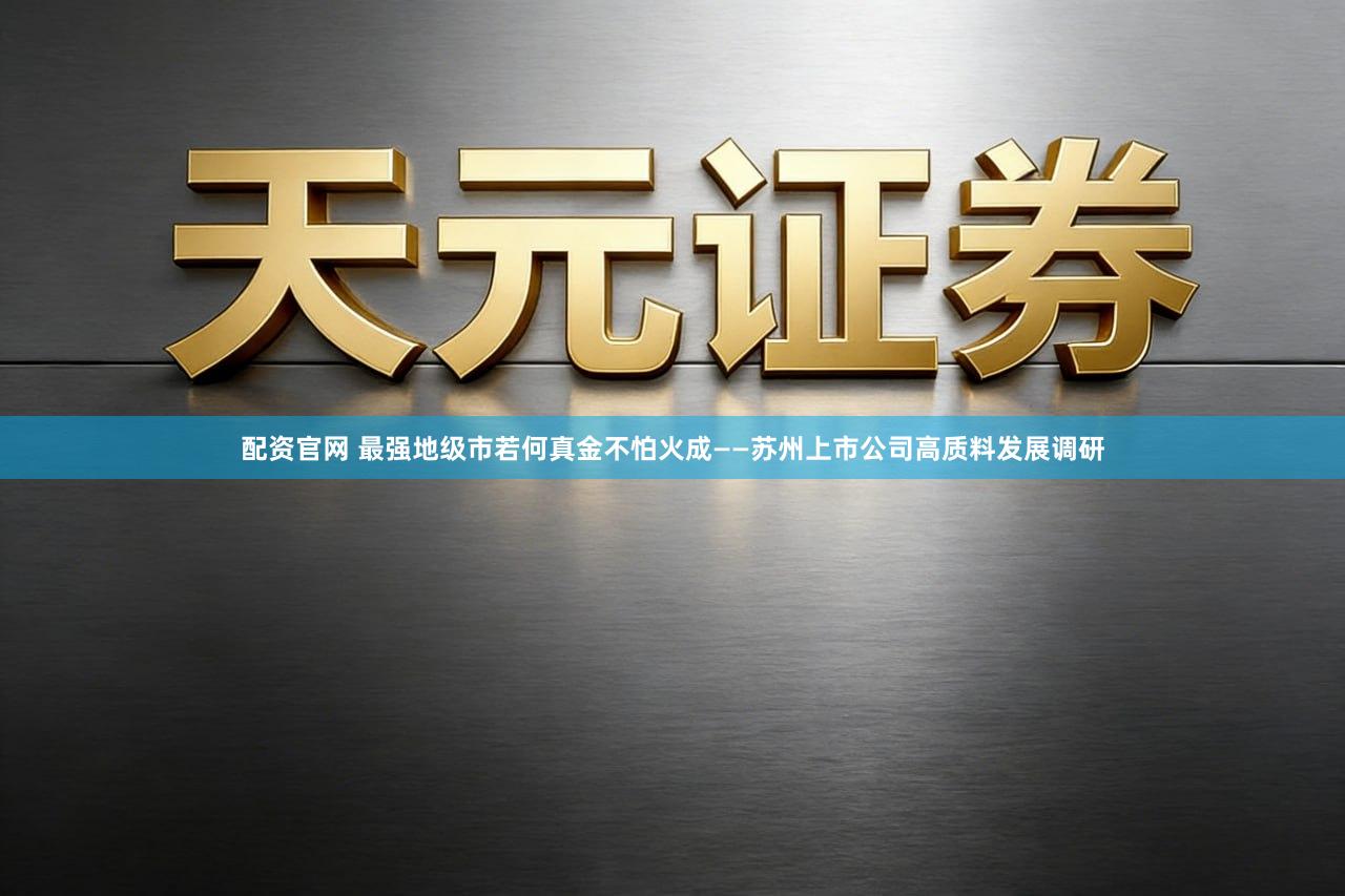 配资官网 最强地级市若何真金不怕火成——苏州上市公司高质料发展调研